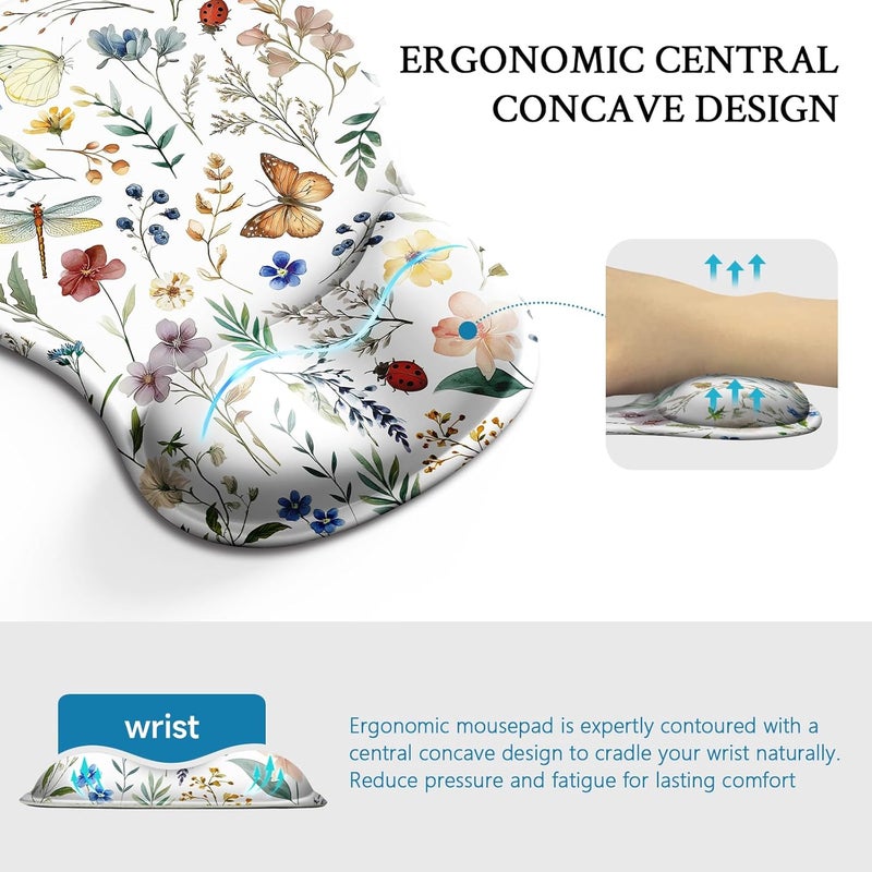 Blusabaca Mouse Pad with Wrist Rest, Butterfly Flower Ergonomic Mousepad Wrist Support for Desk, Gaming Mousepads for Wireless Mouse Computer Laptop Work Home Desk Accessories Office Supplies Decor - Image 2